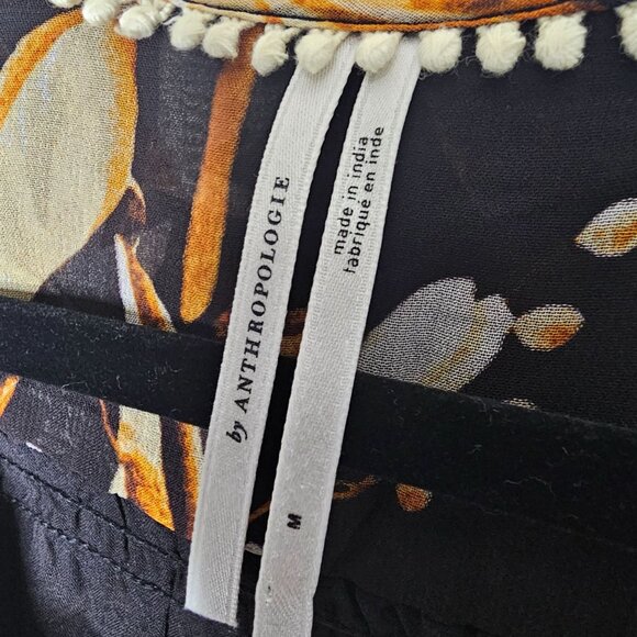 Anthropologie M Black Romantic Ruffled Peasant Blouse Boho Floral Career Office - Picture 5 of 7